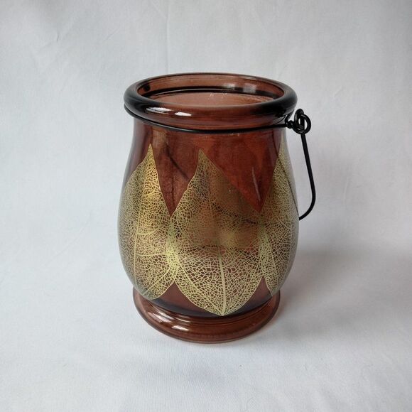 Red Glass Lantern or Vase with Gold Leaf design - Picture 3 of 7